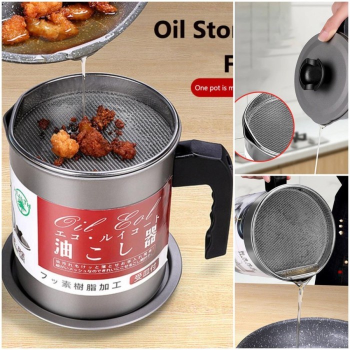 Oil Pot 1400ml / Saringan &amp; Tempat Simpan Minyak Bekas Stainless 304