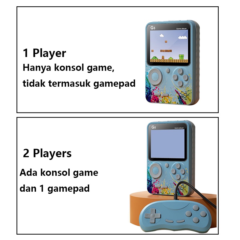 Gameboy G5 Console Portable Game Player Built-in Classic 500 Games Connect to TV or Gamepad 1000mAh 1 Player/2 Player Hadiah yang sempurna(Hanya beberapa game dua pemain yang dapat menggunakan stick)