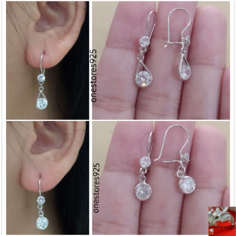 Anting Kait Perak Asli 925 Lapis Emas putih