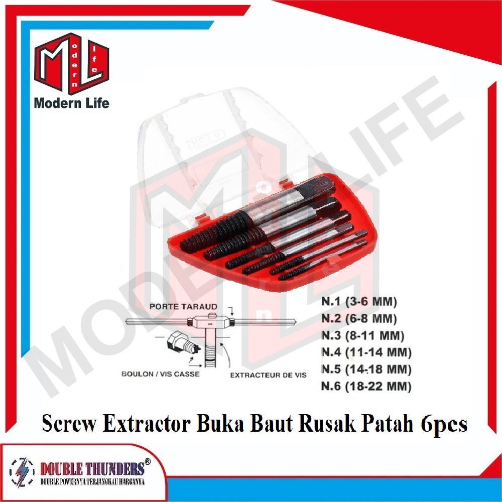 Tap Balik Set 6 Pcs Cabut Buka Baut Rusak Patah Screw Extractor DT