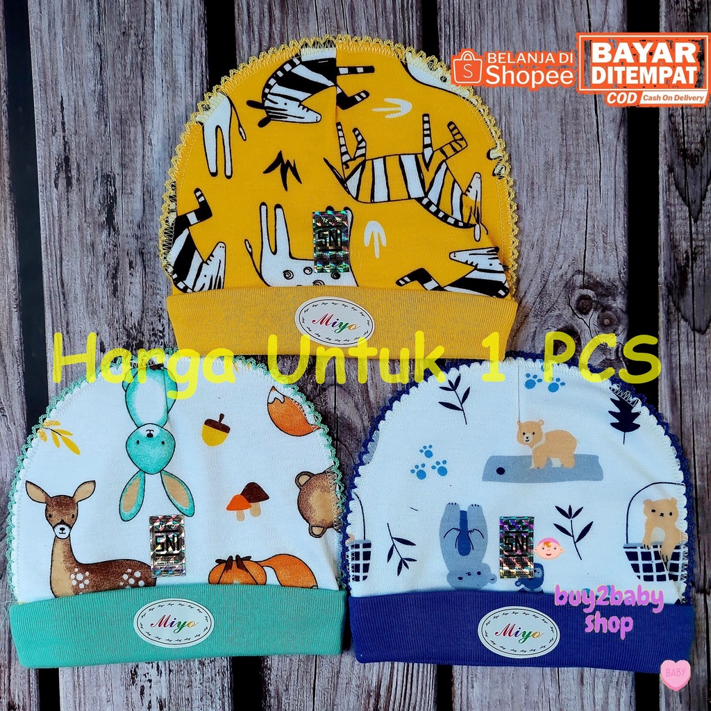 MIYO Topi kupluk bayi model bulat Jungle Zoo Series 0-3 Bulan 1 PCS