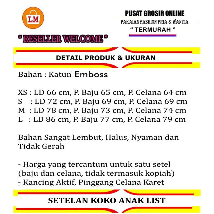 TERBARU TERMURAH Baju SETELAN KOKO ANAK LIST Katun Emboss Usia 2-15 tahun LMS 11447-11453