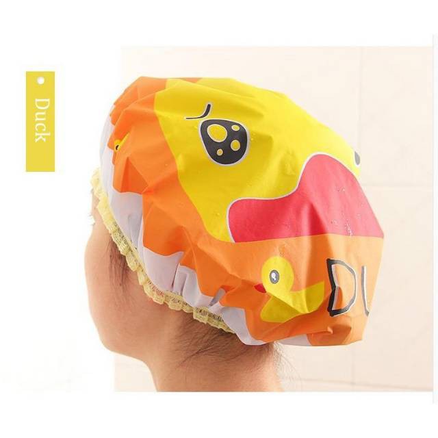 Shower Cap Karakter Kartun Topi Mandi Keramas Lucu Penutup Rambut Cover Kepala Waterproof