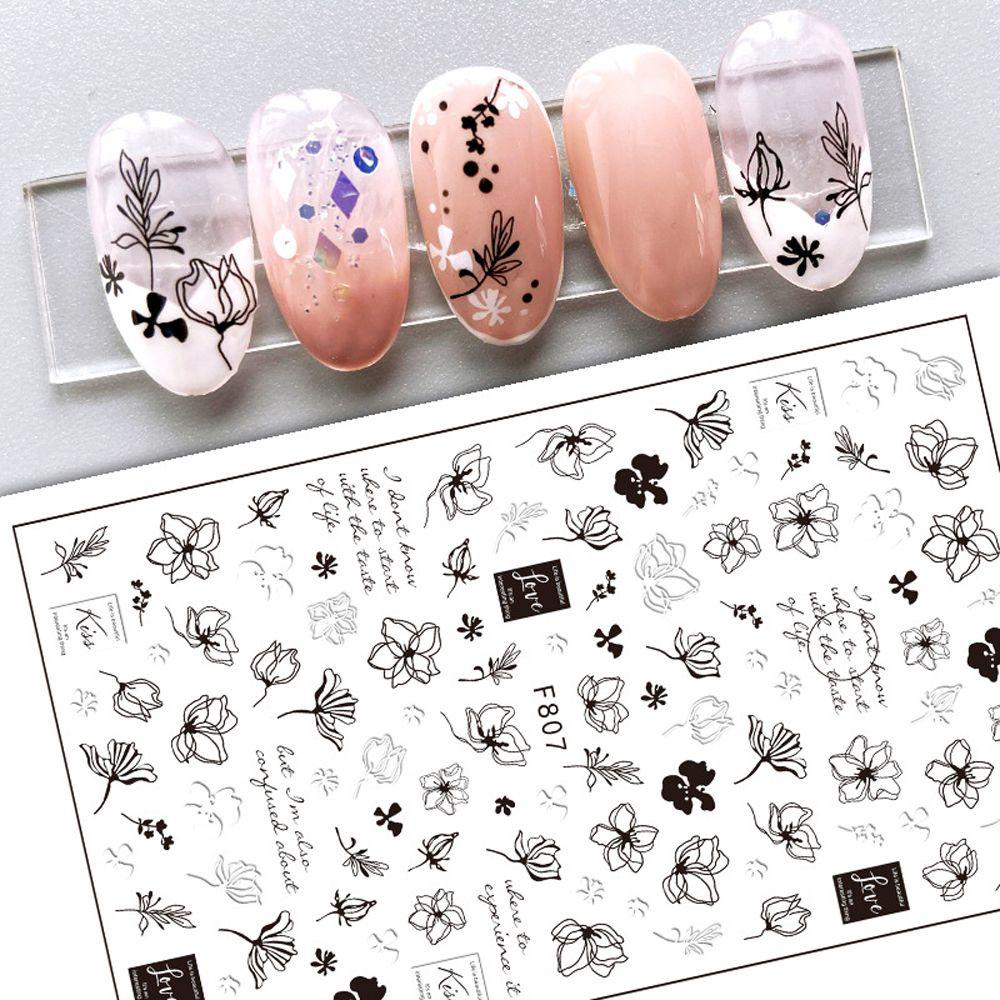 Mxbeauty Musim Semi Bunga Nail Art Stiker Warna-Warni Fashion Hitam Wanita Daun Hijau Abstrak Rose Floral DIY Manicure Accesorios