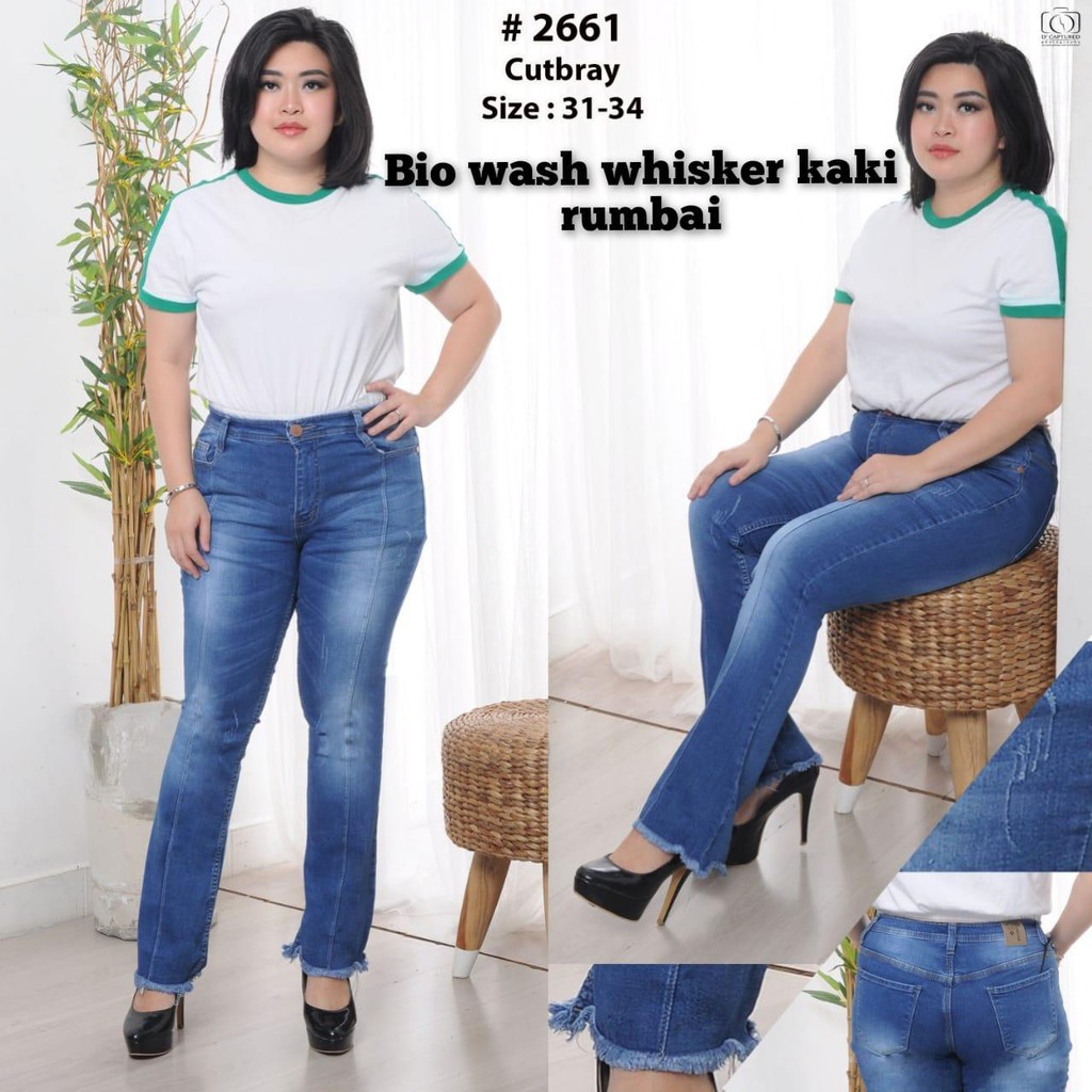 Celana Panjang Jeans Wanita Cutbray Tulang Rawis 31-34 Bisa COD