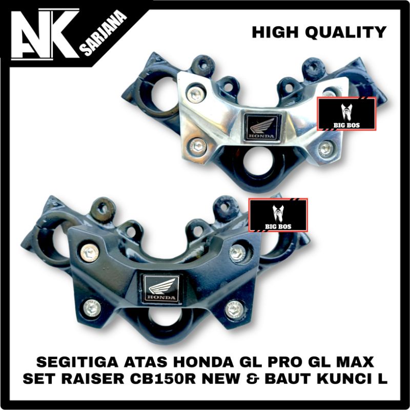 SEGITIGA T ATAS DUDUKAN STANG STIR HONDA GL PRO GL MAX HITAM SET RAISER CB150R NEW DAN BAUT L HIGH Q