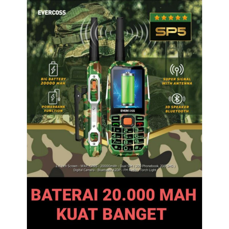 EVERCOSS SP5 - OUTDOOR - BIG BATTERY 20000mAh - GARANSI RESMI BATERAI BISA TAHAN SAMPAI 1 BULAN