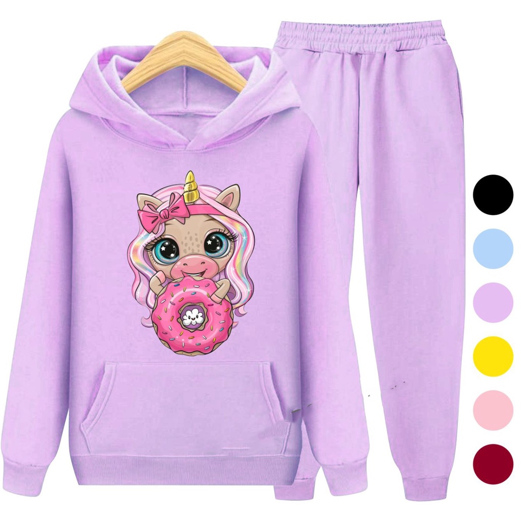 Setelan Sweater Hoodie DONAT GIRL / Set Sweater Anak - Remaja - Dewasa Size S, M , XL , XXL