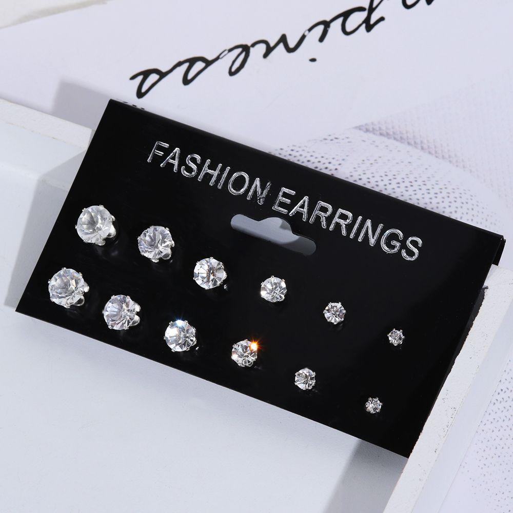PINEAPPLE 6/12pasang Anting Tusuk Set Elegan Wanita Pernikahan Zirkon Bulat
