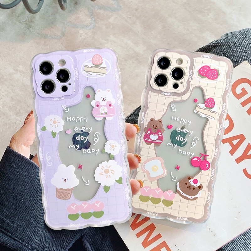 Soft Case Tpu Tebal Motif Beruang / Kelinci Untuk Iphone Xr 7 8 Plus Xs Max X 12 11 13 Pro Max