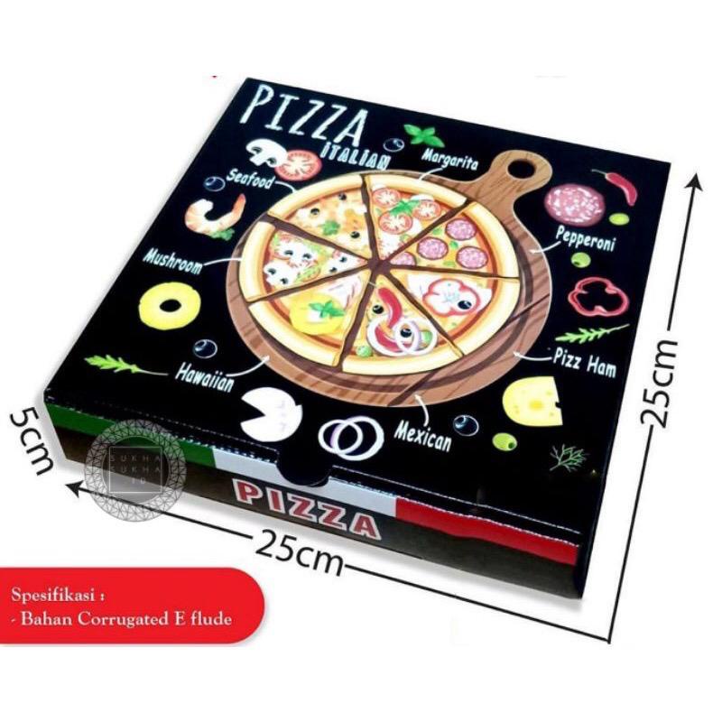 Box Pizza 25x25x5 cm Dus Pizza Full Color Dus Motif Hitam