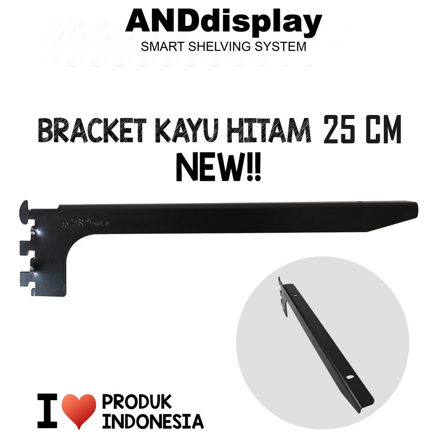 DAUN BRACKET KAYU 25CM HITAM AMBALAN TIANG REL BREKET KAYU ANDDISPLAY