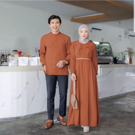 Baju Gamis Couple Lebaran Wanita Remaja Terbaru 2022 Model Kekinian Trendy Motif Polos Mewah Edisi P
