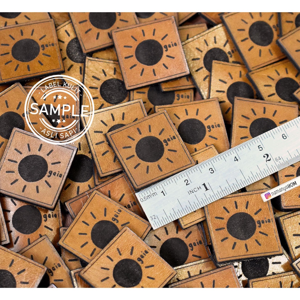 Label Kulit Sapi Asli Custom Desain - Persegi