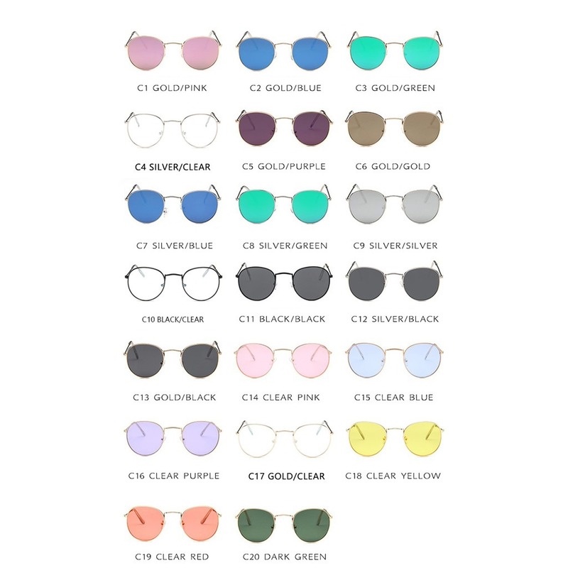 (YUZHU) Bayar di Tempat Kacamata Hitam Unisex Korean Desgin Besi Frame Round Sunglasses Women/Men