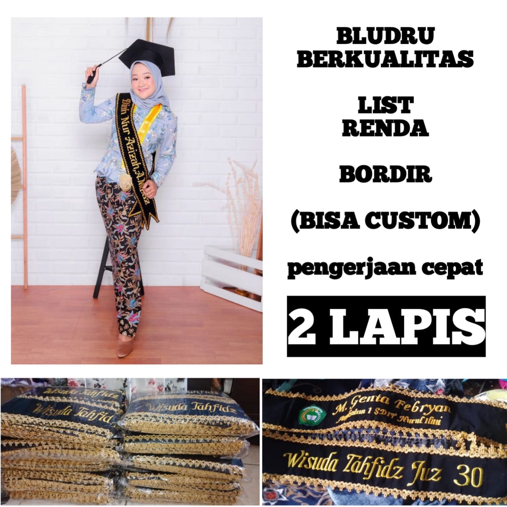 Selempang Wisuda Bordir 2 lapis Selempang Wisuda Bludru Renda 2 Lapis bisa CUSTOM[ CEPAT + KUALITAS 