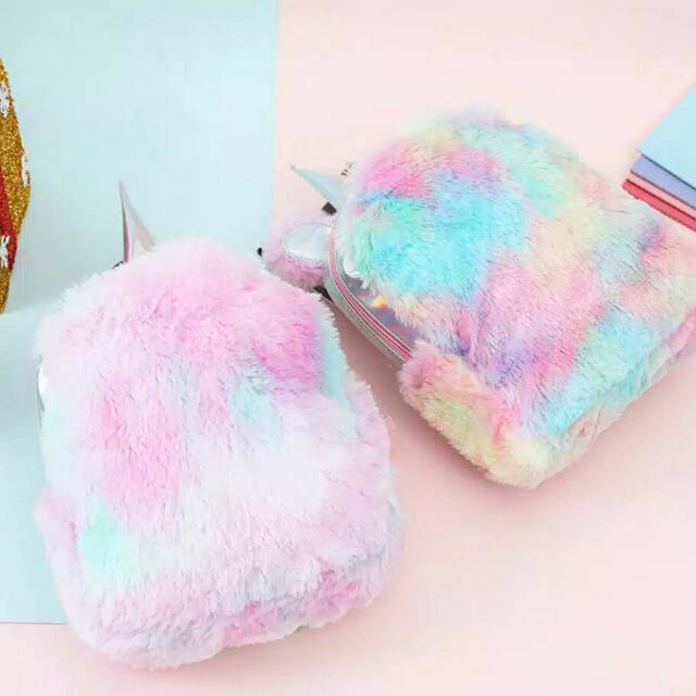 Tas ransel anak rainbow unicorn /tas bulu anak