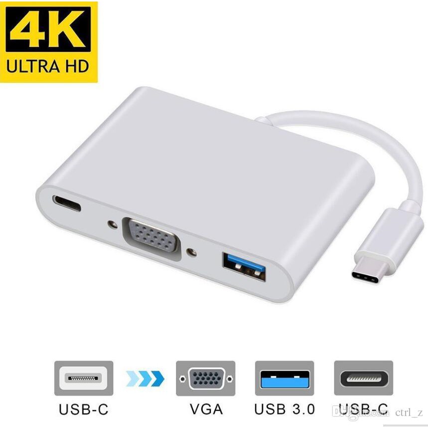 Converter USB 3.1 Type-C to USB 3.0, Type-C 3.1 &amp; VGA Multiport Adapter for Macbook