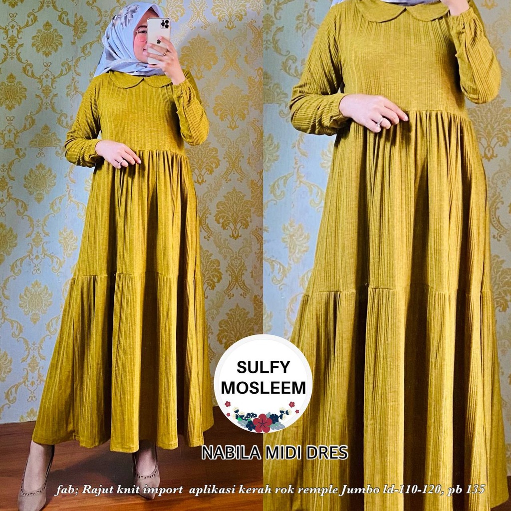 SULFYMOSLEEM/NABILA MIDI DRESS RAJUT KNIT IMPORT TERBARU