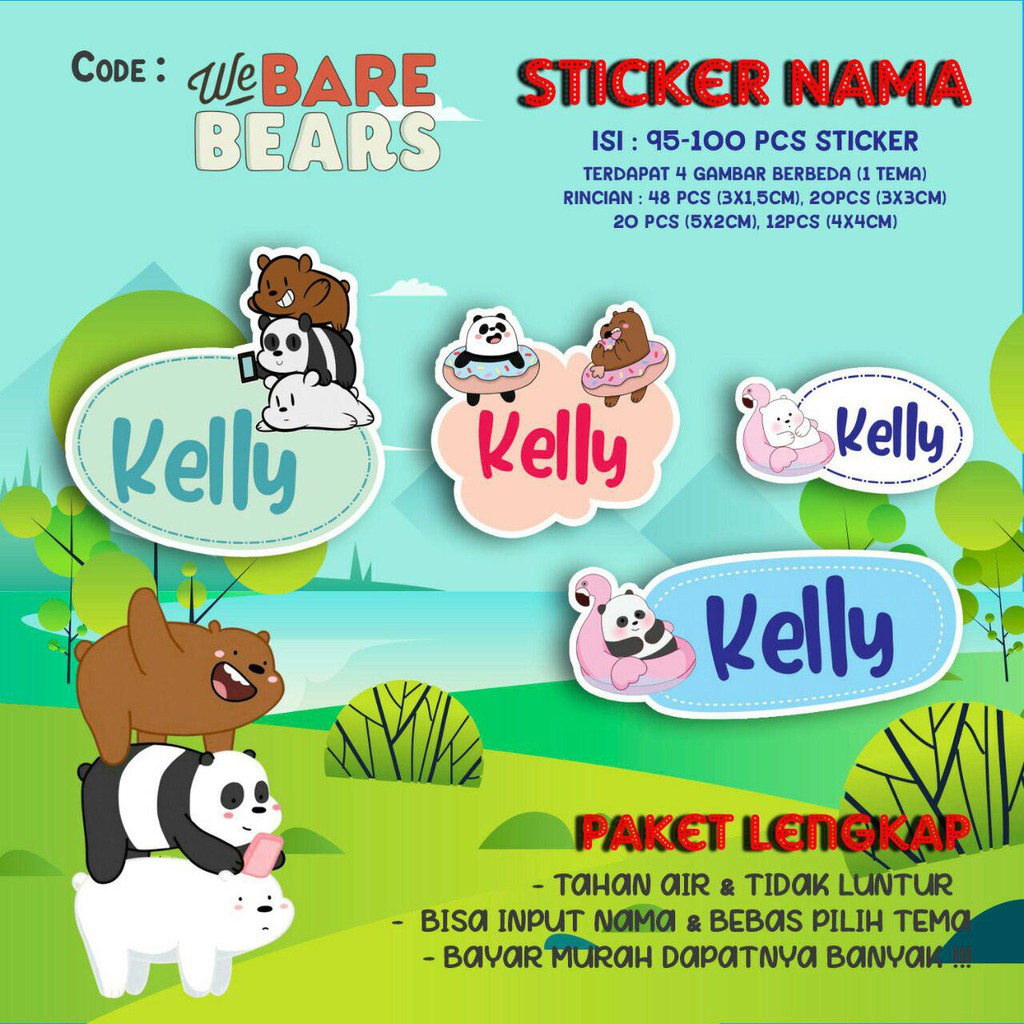 

Sticker / Stiker Label Nama Karakter Tema WE BARE BEARS