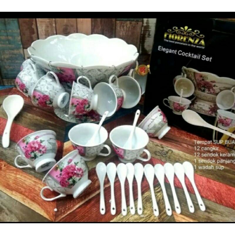 Tempat Es Buah Set Keramik FIORENZA / Wadah Sop Buah Set