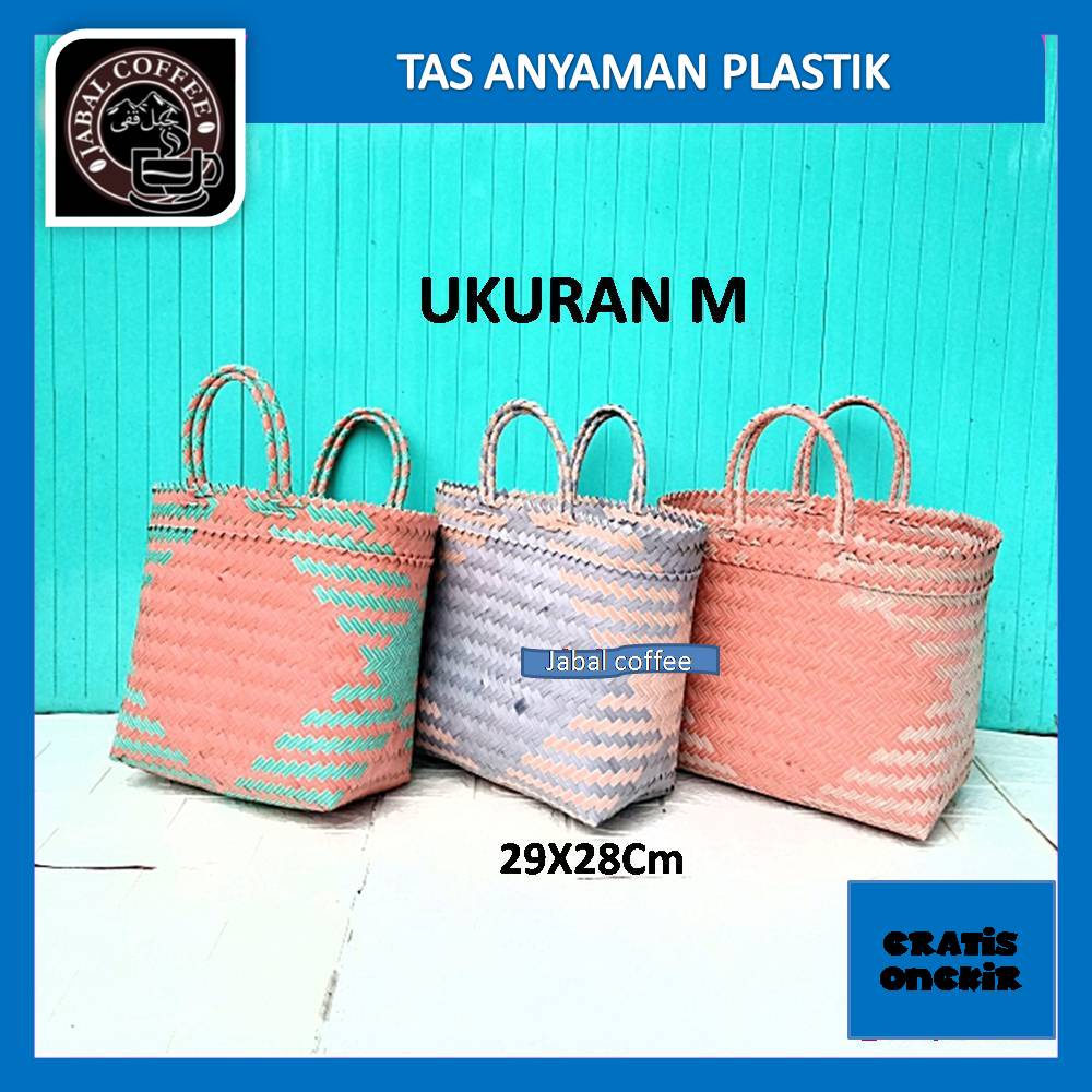 Tas Anyaman Plastik M Ukuran 28 x 13 x 29 Cm Motif Lancip / Tas Anyaman Plastik Kotak Murah / Tas Belanja Anting 03