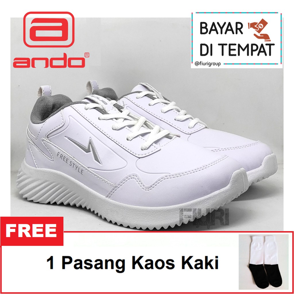 ANDO Original - EHNER 39-43 FULL PUTIH Sepatu Kets Sneakers Olahraga Running Senam Sport Pria FIURI