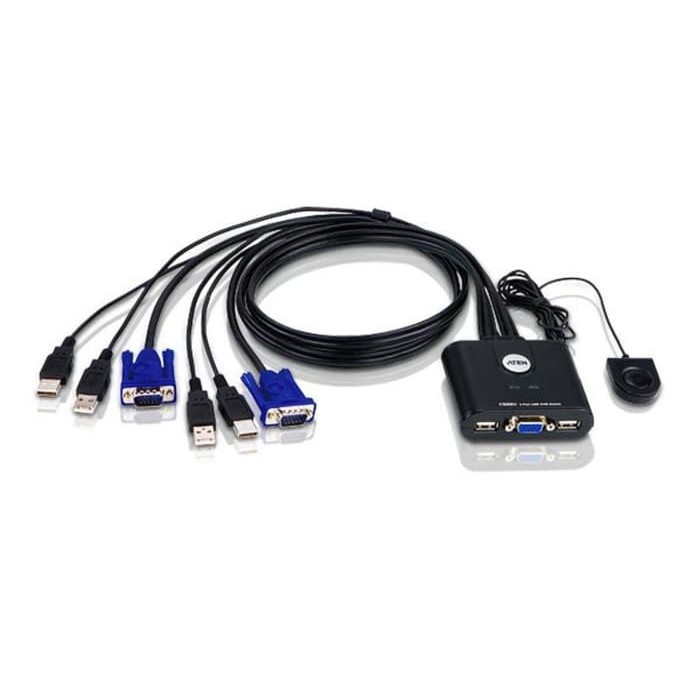 ATEN CS22U 2 Port USB KVM. Buit-in 0,9m cable remote port