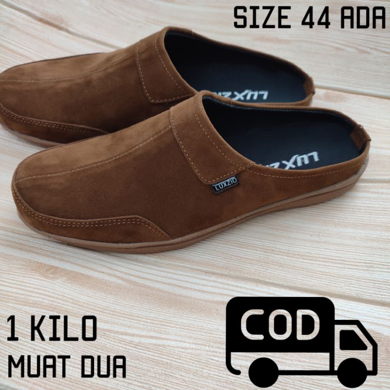 Bustong Kulit Pria Selop Slop Sintetis Premium Kasual Slip On Outsol Karet Lentur Sepatu Sendal Sandal slide