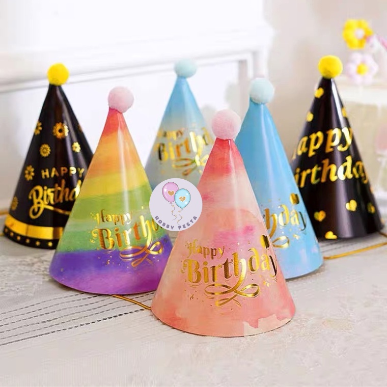 Jual TOPI ULANG TAHUN KERUCUT MIX MOTIF / TOPI ULTAH / TOPI PESTA