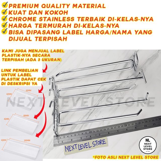Double Hook Ram 25 CM TEBAL 6mm Display Mesh Cantolan Besi Stainless Label Nama Price Card - LINK GROSIR