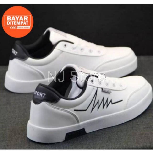 YJ Store - SEPATU sport fashion putih garis hitam sepatu pria casual sepatu fashion sport terlaris