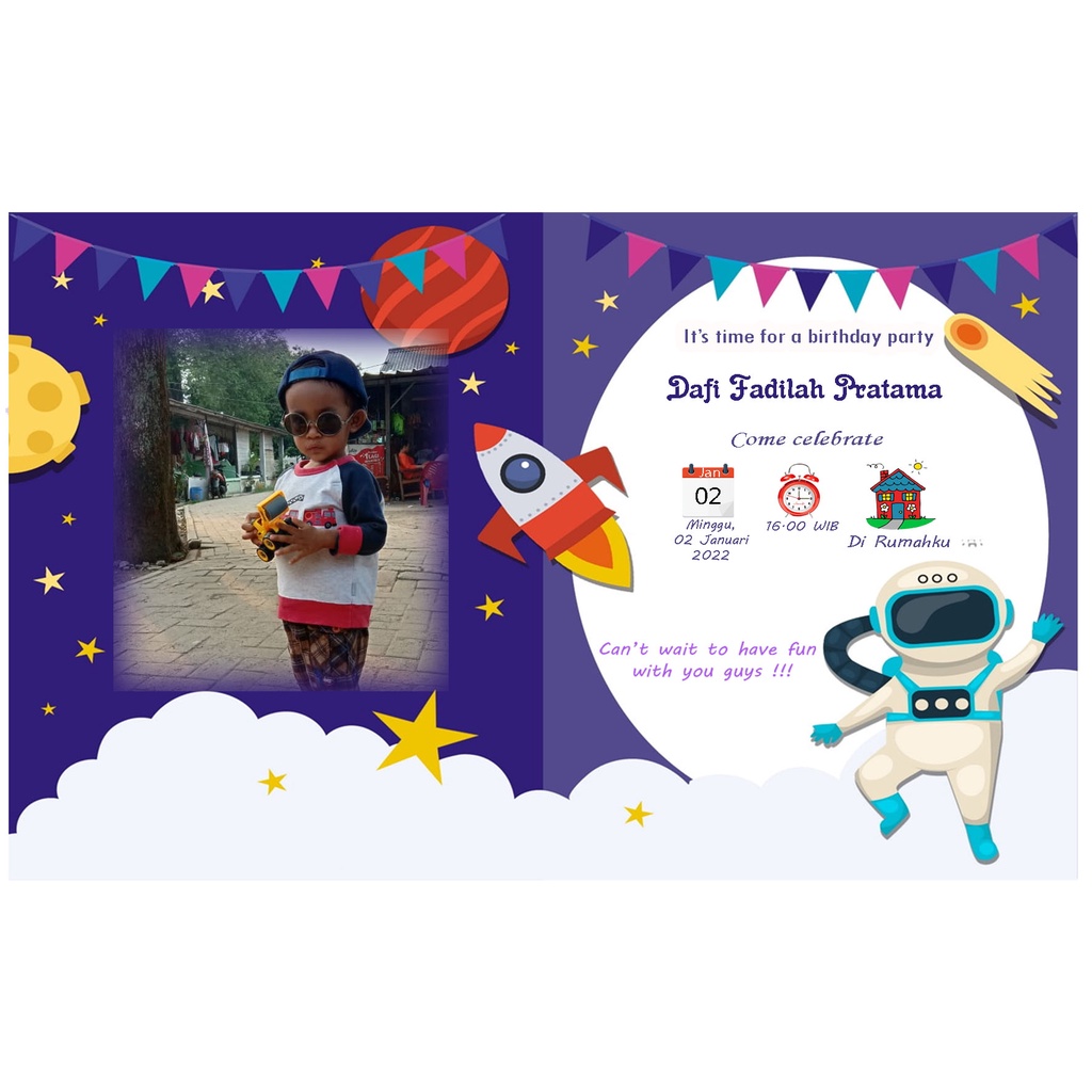 TEMA LUAR ANGKASA UNDANGAN ULANG TAHUN ULTAH ULANGTAHUN KARTU UNDANGAN BIRTHDAY SURAT UNDANGAN KERTA