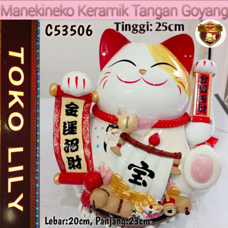 Manekineko Ceramic Large / Maneki Neko Keramik Tangan Goyang Besar