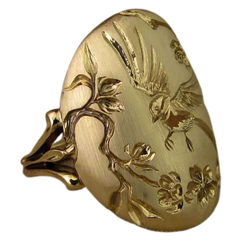 Fancyqube Cincin Emas 18k Desain Burung Dan Bunga Gaya Vintage Untuk Wanita