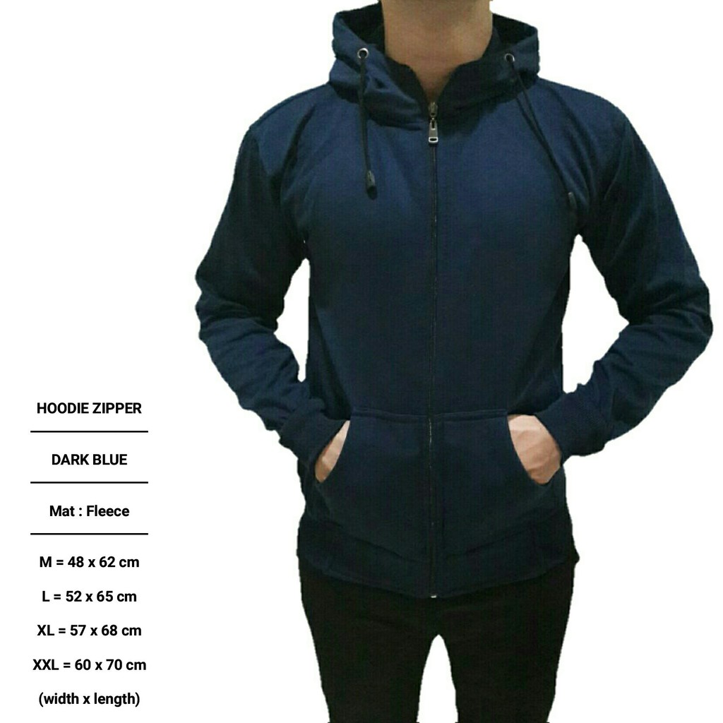 Z Jaket hoodie pria cowok lengan panjang warna biru navy 