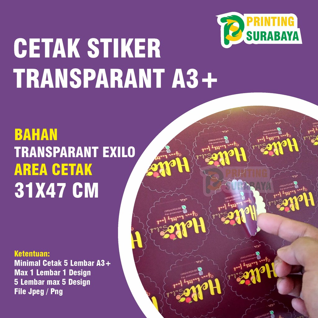

CETAK STIKER TRANSPARANT EXILO A3+ MURAH STIKER LABEL KEMASAN