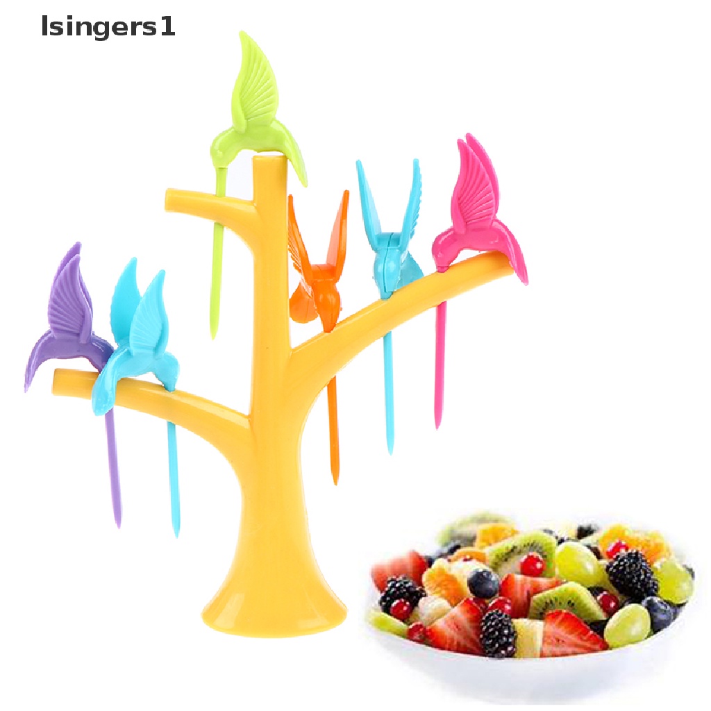 (lsingers1) 1 Set Garpu Buah / Sayuran / Dessert Bentuk Pohon / Burung Bahan Plastik