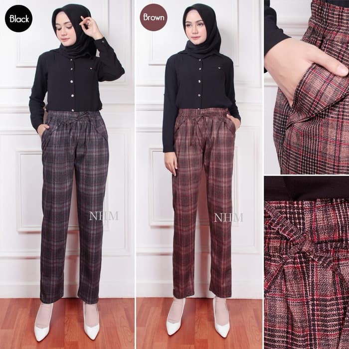 Celana Bahan Wanita Slit Pants Scuba Gray Cream Maroon Blue Semi Forma Celana Bahan Wanita  M4D5