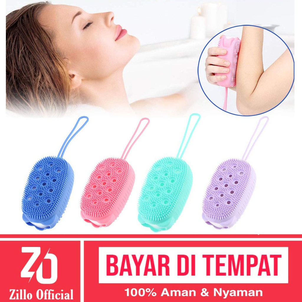 ZILLO Sikat Mandi Silikon 2 Sisi Sikat Badan Shower Brush Silicone Perontok Penghilang Daki Sikat Gosok Mandi Gratis Sponge