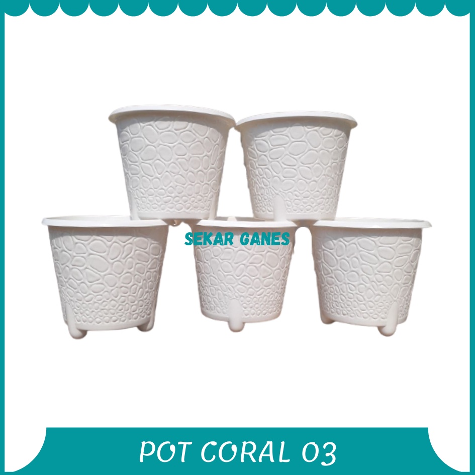 ORI Bjp Coral 03 Putih Budi Jaya Pot Coral 20 Cm Pot Motif Koral Batu Alam Bagus Pot Tanaman Murah