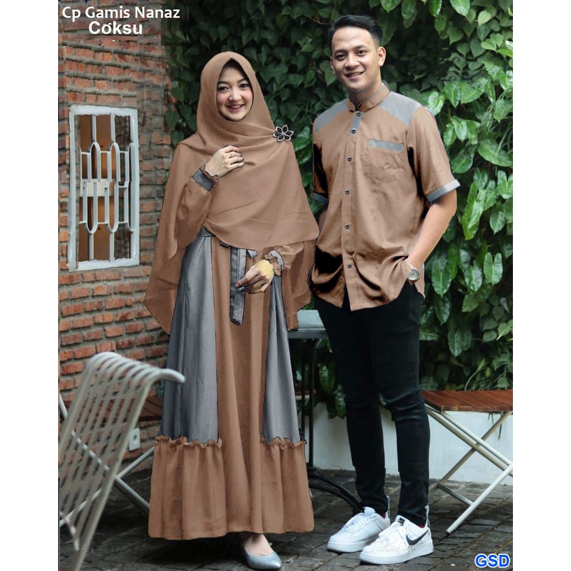 Cp Gamis NINIS /Couple Muslim/Baju Pasangan Muslim Murah/Gamis Syari + Kemeja Pria+ Bergo