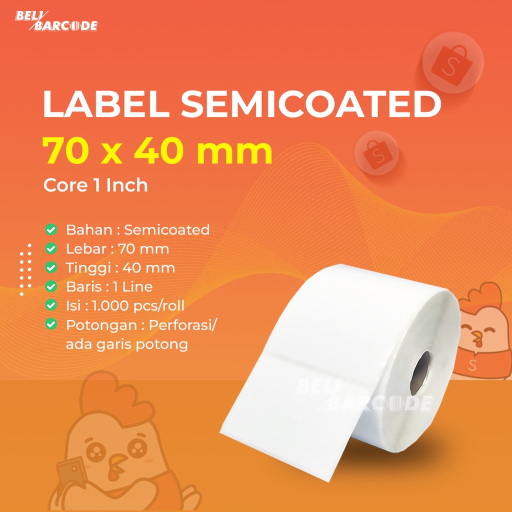 Sticker Label Semicoated 70x40mm Core Kecil