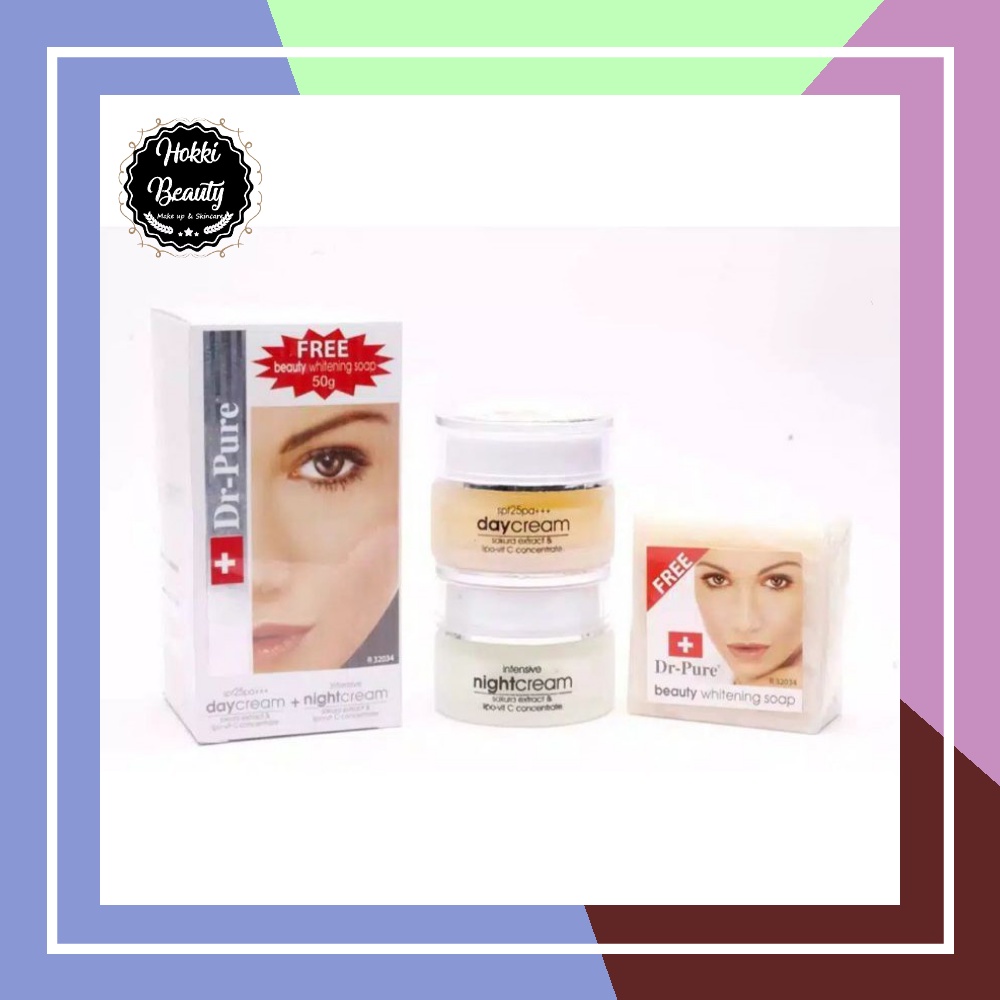 PAKET SET DR PURE Whitening Cream BPOM ORIGINAL[ Day + Night + Free SOAP ]