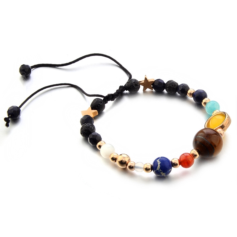 Universe Galaxy Eight Planet Stone Beads Braided Bracelet