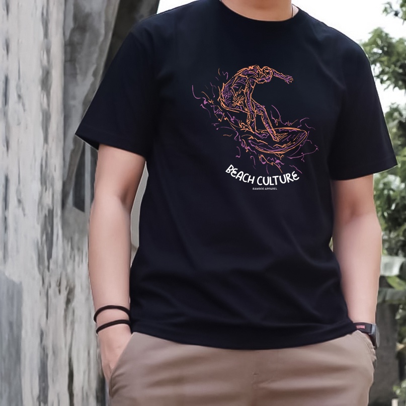 Kaos Pria / Baju Kaos Pria / Kaos Distro Pria Keren Dewasa Cowok Laki Laki Pantai Surfing Hitam