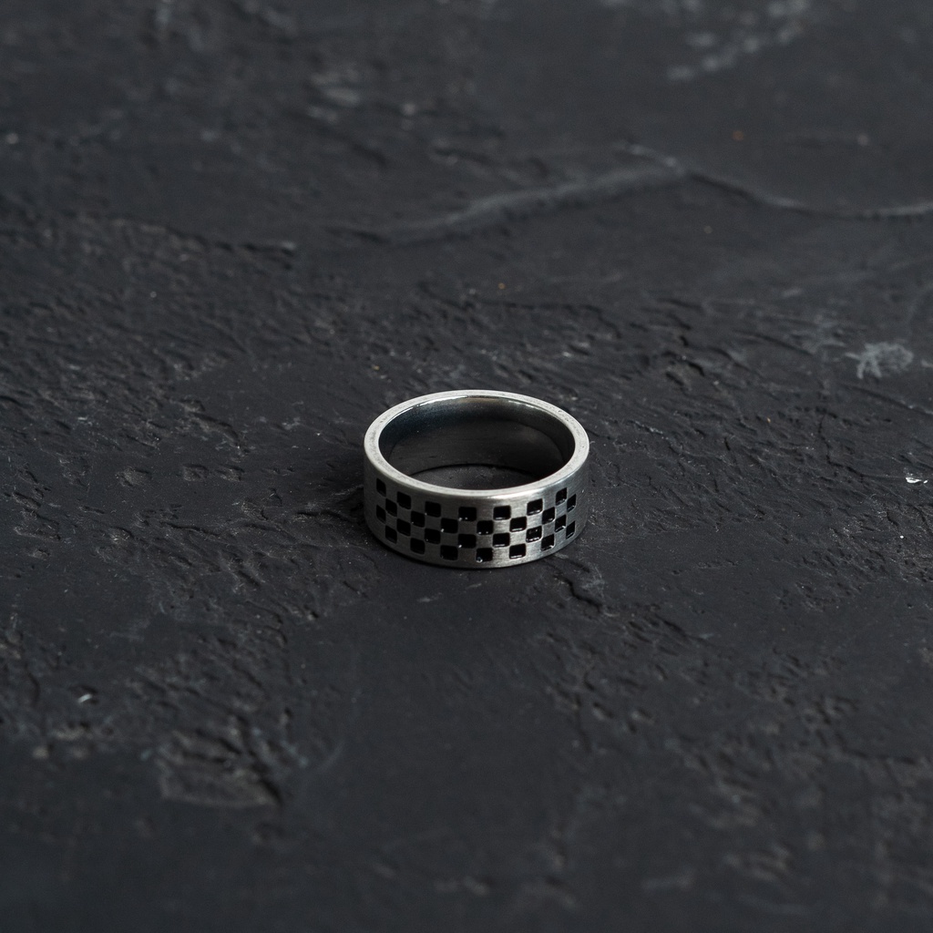 checkered ring cincin pria kasual stainless besi