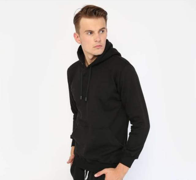 Jaket sweater polos hoodie jumper Real Cotton fleece  murah HITAM