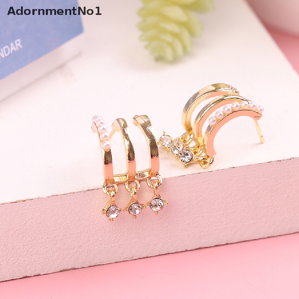 (AdornmentNo1) Anting Tusuk Gantung Desain Geometri Vertikal Multi layer Hias Zircon Gaya Korea Untuk Wanita