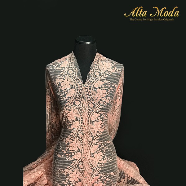 

Alta Moda Brokat Classic Design Kebaya Pattern Floral Garis Light Pink